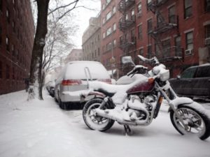 Snow covered motorcycle